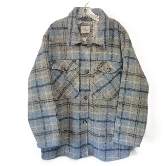 Jade & Ivory Blue and Gray Plaid Wool Blend Shacket with Pockets - XL - Picture 3 of 10